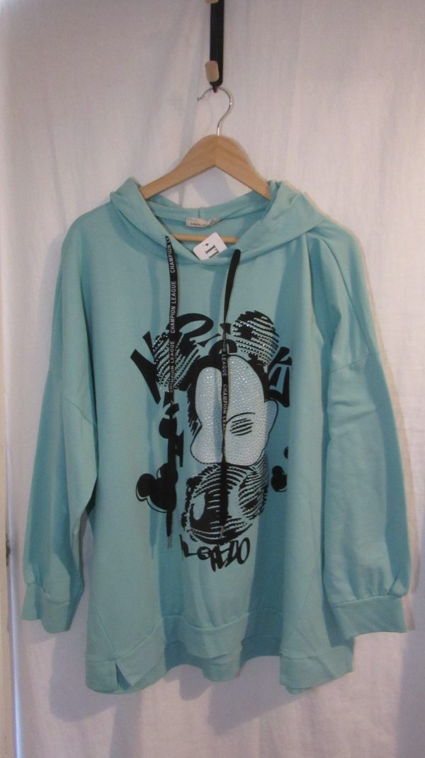 New Ladies Mint Mickey Mouse Hooded Sweatshirt One Size fits sizes 16 18 20 22