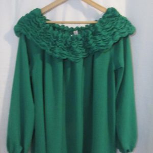 New Ladies Emerald Green Ruffle Neckline Tunic Top One Size fits sizes 18 20 22