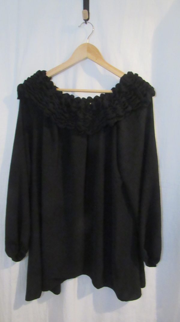New Ladies Black Ruffle Neckline Tunic Top One Size fits sizes 18 20 22