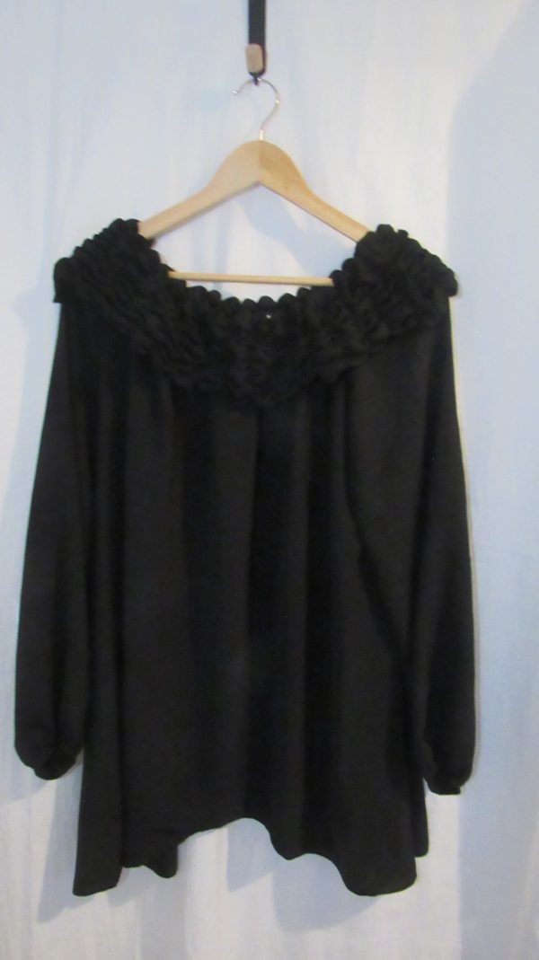 New Ladies Black Ruffle Neckline Tunic Top One Size fits sizes 18 20 22 - Image 2