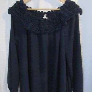 New Ladies Navy Blue Ruffle Neckline Tunic Top One Size fits sizes 18 20 22