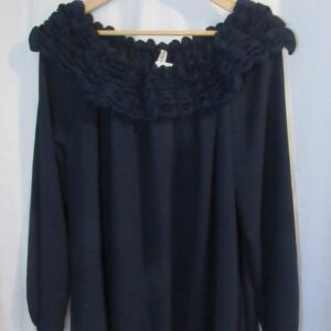 New Ladies Navy Blue Ruffle Neckline Tunic Top One Size fits sizes 18 20 22