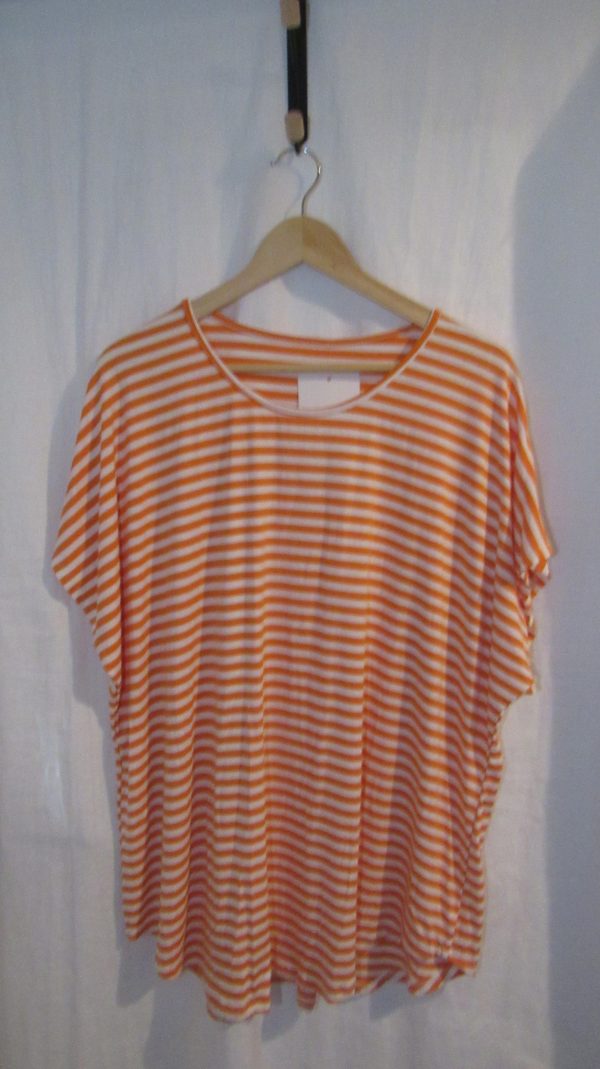 New Ladies Women’s Orange White Stripe T-shirt One Size fits sizes 16 18 20 22