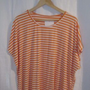 New Ladies Women’s Orange White Stripe T-shirt One Size fits sizes 16 18 20 22