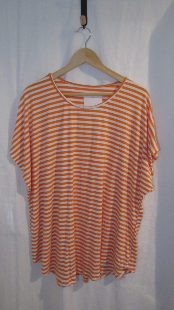 New Ladies Women’s Orange White Stripe T-shirt One Size fits sizes 16 18 20 22 - Image 2