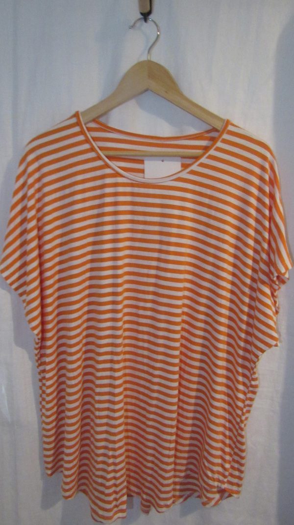 New Ladies Women’s Orange White Stripe T-shirt One Size fits sizes 16 18 20 22 - Image 3