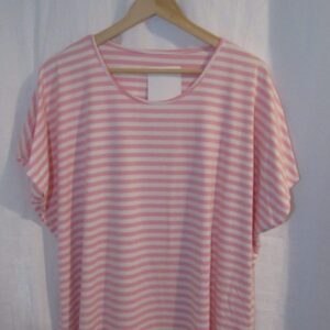 New Ladies Women’s Pink White Stripe T-shirt One Size fits sizes 16 18 20 22