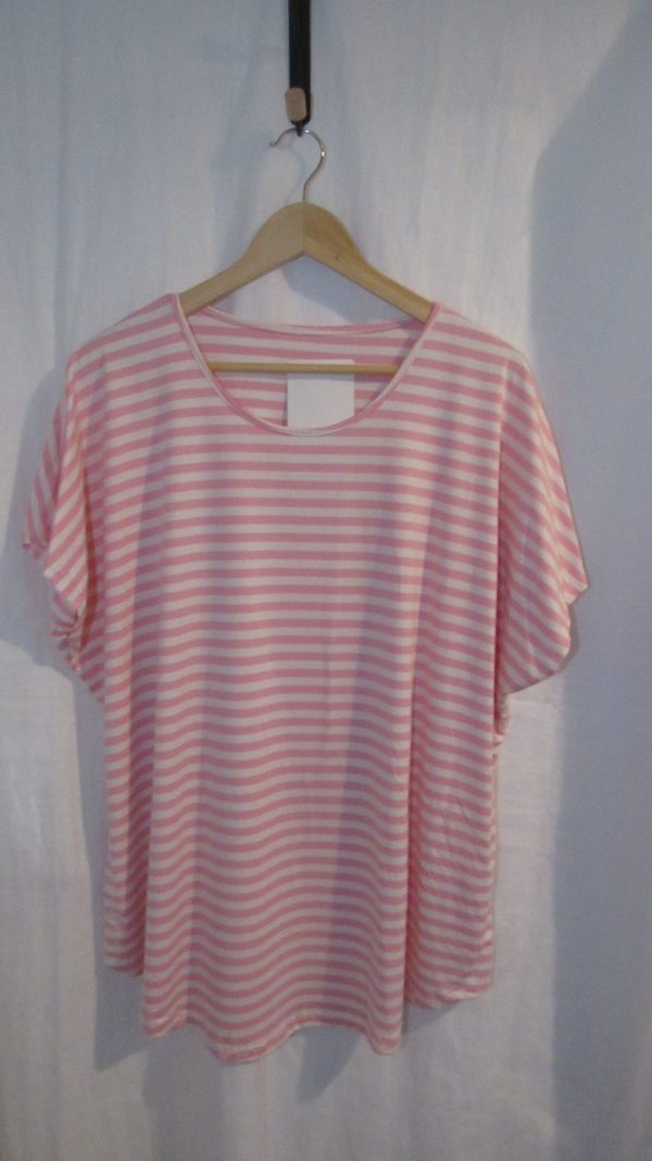 New Ladies Women’s Pink White Stripe T-shirt One Size fits sizes 16 18 20 22 - Image 2