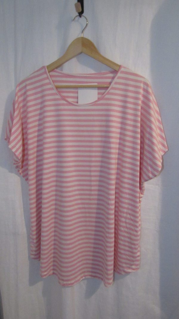 New Ladies Women’s Pink White Stripe T-shirt One Size fits sizes 16 18 20 22 - Image 3