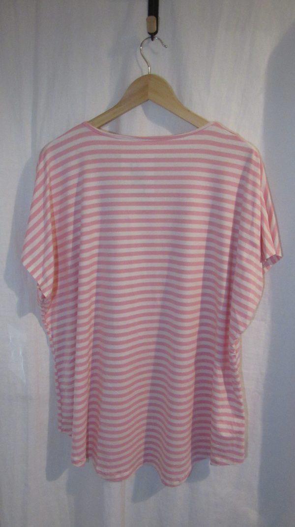 New Ladies Women’s Pink White Stripe T-shirt One Size fits sizes 16 18 20 22 - Image 4