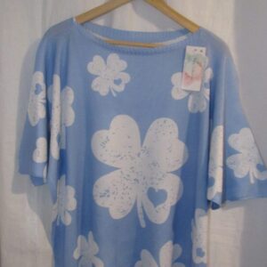 New Pale Blue with Flower Lightweight Jumper Short Sleeve One Size fits sizes 18 20 22