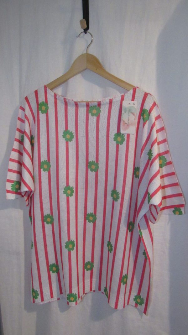 New Pink Flower Stripe Lightweight Jumper Short Sleeve One Size fits sizes 18 20 22 - Image 3