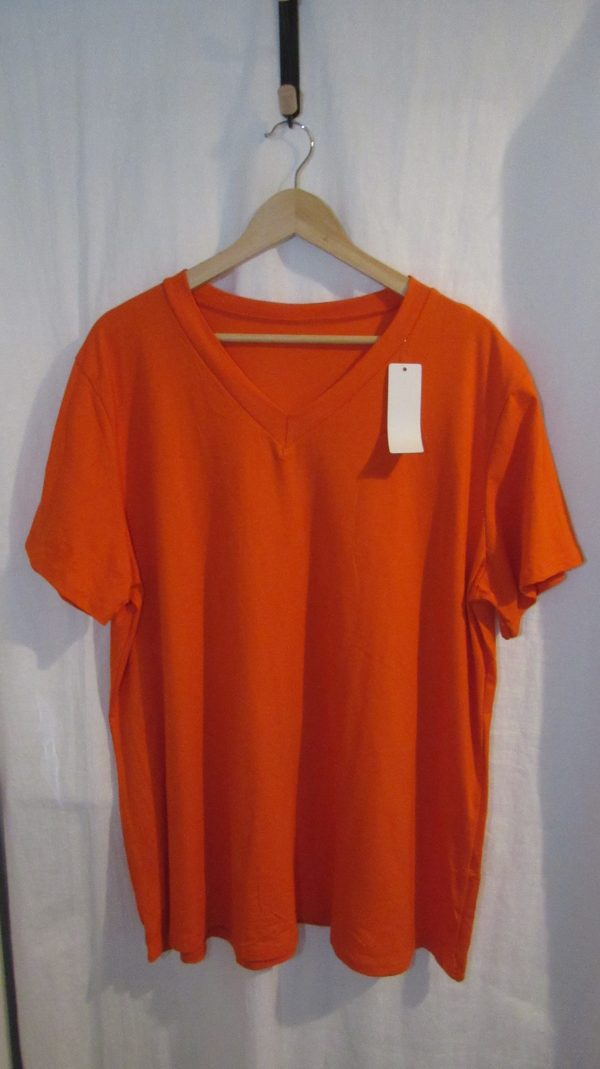 New Ladies Women Orange Plain V Neck T-shirt One Size Fits 18 20 22 - Image 2