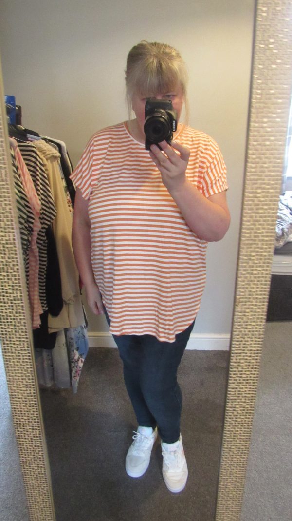 New Ladies Women’s Orange White Stripe T-shirt One Size fits sizes 16 18 20 22 - Image 5