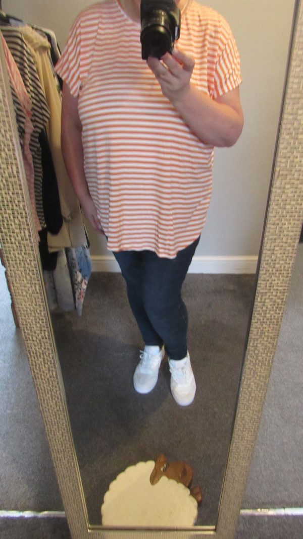 New Ladies Women’s Orange White Stripe T-shirt One Size fits sizes 16 18 20 22 - Image 6