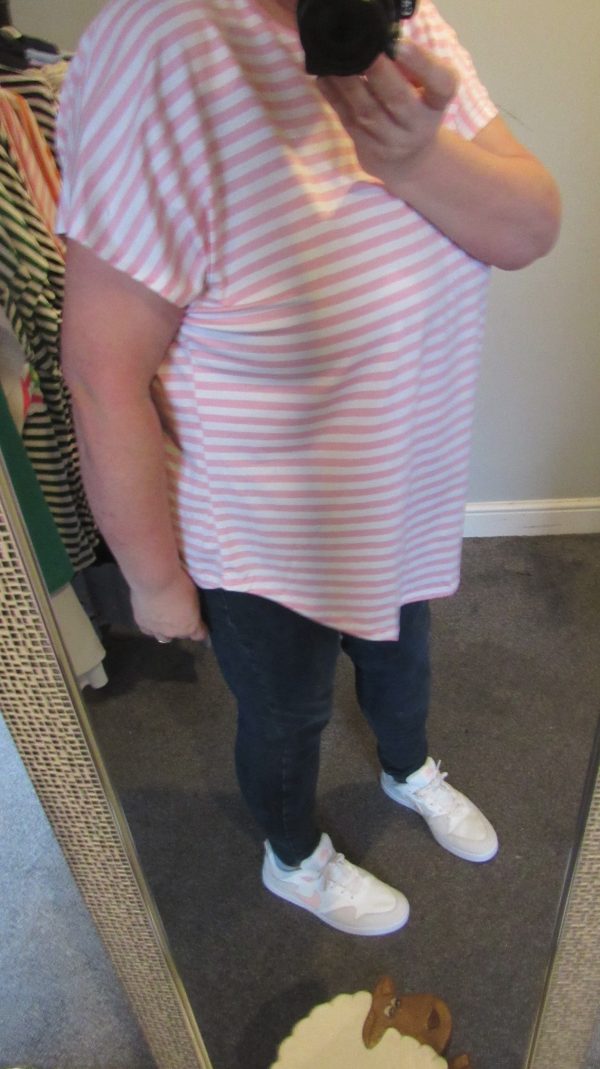 New Ladies Women’s Pink White Stripe T-shirt One Size fits sizes 16 18 20 22 - Image 7