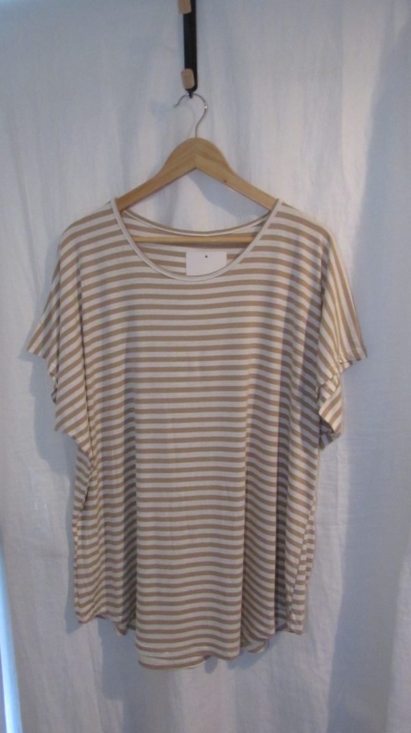 New Ladies Women’s Beige White Stripe T-shirt One Size fits sizes 16 18 20 22 - Image 2