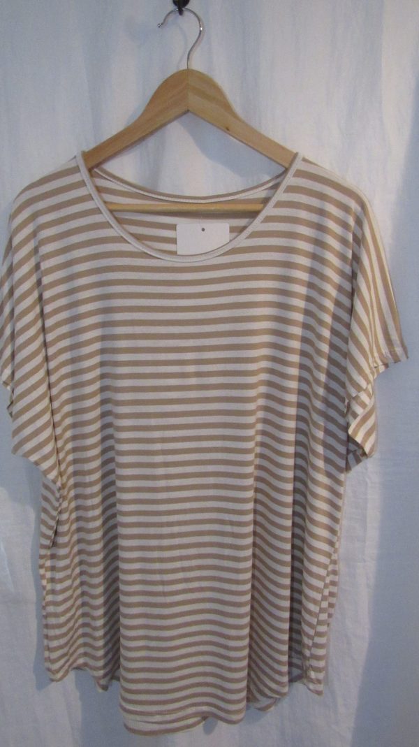 New Ladies Women’s Beige White Stripe T-shirt One Size fits sizes 16 18 20 22 - Image 3