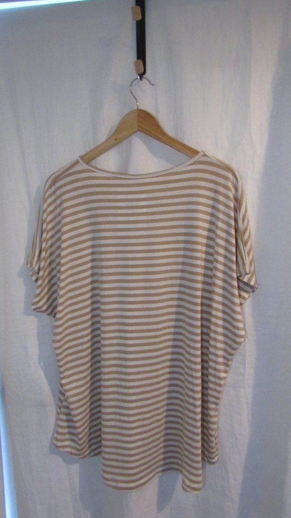 New Ladies Women’s Beige White Stripe T-shirt One Size fits sizes 16 18 20 22 - Image 4