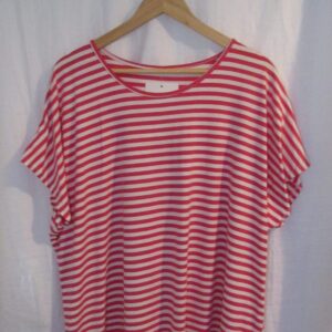 New Ladies Women’s Cerise White Stripe T-shirt One Size fits sizes 16 18 20 22