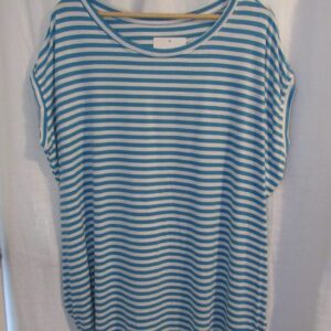 New Ladies Women’s Turquoise White Stripe Longer Length Pocket T-shirt One Size fits sizes 16 18 20 22