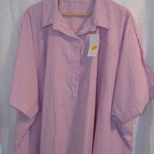 New Ladies Pink White Stripe Shirt Plus Size One Size fits sizes 18 20 22