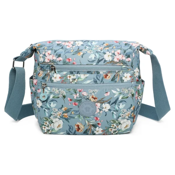 NEW Pale Blue Lake Blue Flower Print Shoulder Strap Cross Body Zip Bag