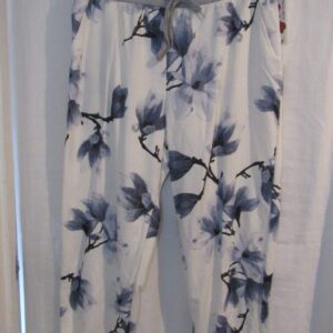 NEW Ladies Womens White with Blue Floral Joggers Trousers One Size fits sizes 18 20 22Size 2