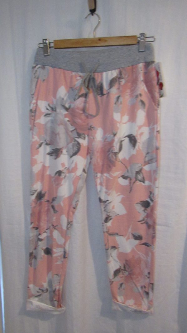 NEW Ladies Womens Pink Floral Joggers Trousers One Size fits sizes 10 12 14 16 Size 1