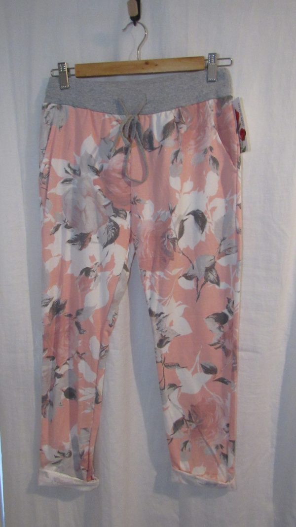 NEW Ladies Womens Pink Floral Joggers Trousers One Size fits sizes 10 12 14 16 Size 1 - Image 2