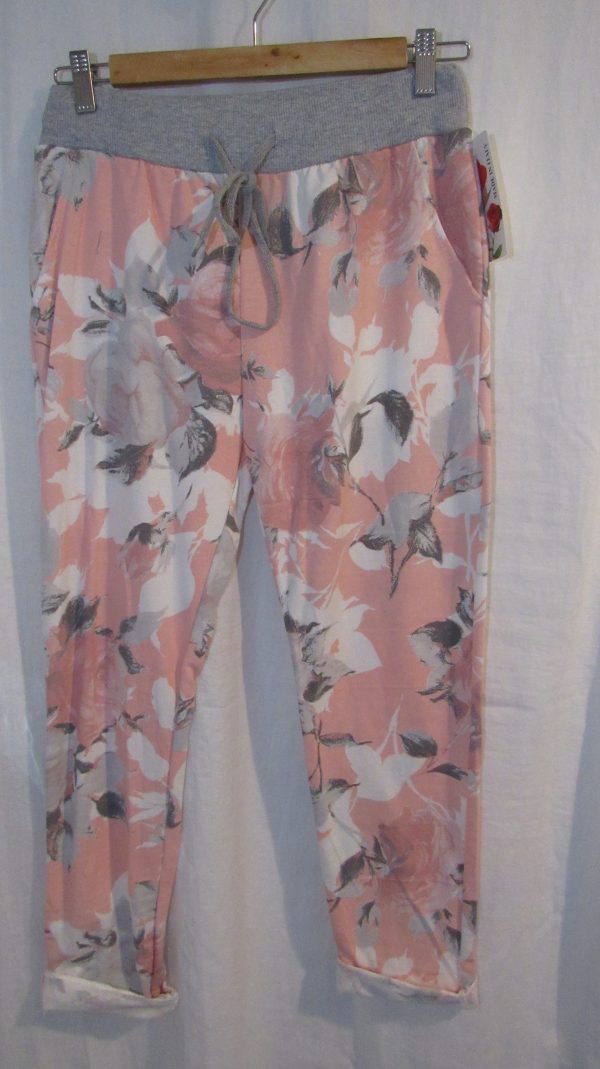 NEW Ladies Womens Pink Floral Joggers Trousers One Size fits sizes 10 12 14 16 Size 1 - Image 4