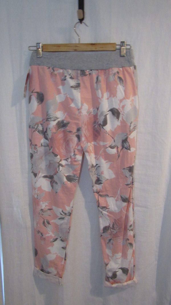 NEW Ladies Womens Pink Floral Joggers Trousers One Size fits sizes 10 12 14 16 Size 1 - Image 5