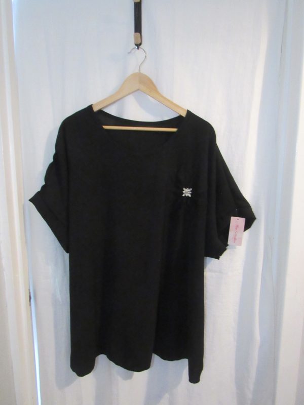 New Ladies Black Flower Tunic Top One Size fits sizes 18 20 22