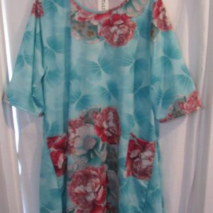 New Ladies Aqua Floral Dress One Size fits sizes 18 20 22 24