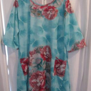 New Ladies Aqua Floral Dress One Size fits sizes 18 20 22 24