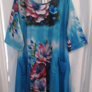 New Ladies Turquoise Floral Dress One Size fits sizes 18 20 22 24