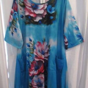 New Ladies Turquoise Floral Dress One Size fits sizes 18 20 22 24