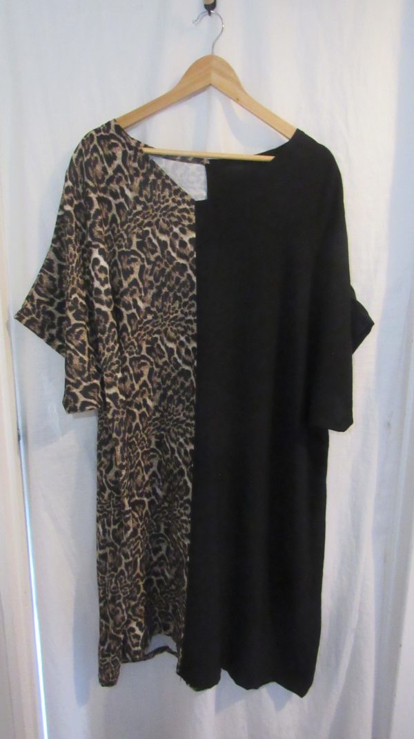 New Ladies Black with Leopard Print Half and Half Dress One Size fits sizes 18 20 22 24 - Image 2