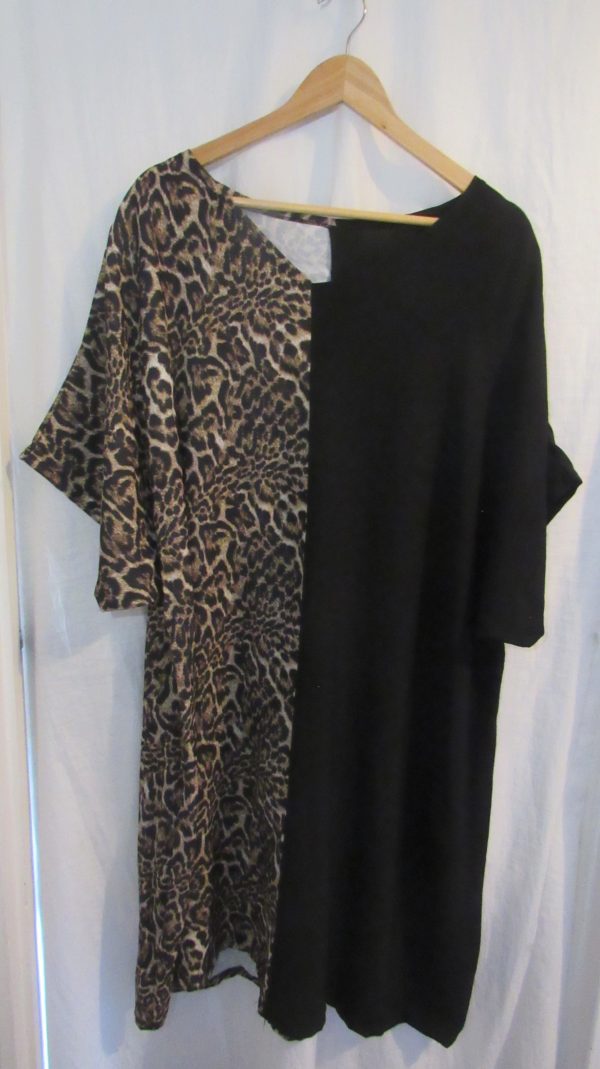 New Ladies Black with Leopard Print Half and Half Dress One Size fits sizes 18 20 22 24 - Image 3