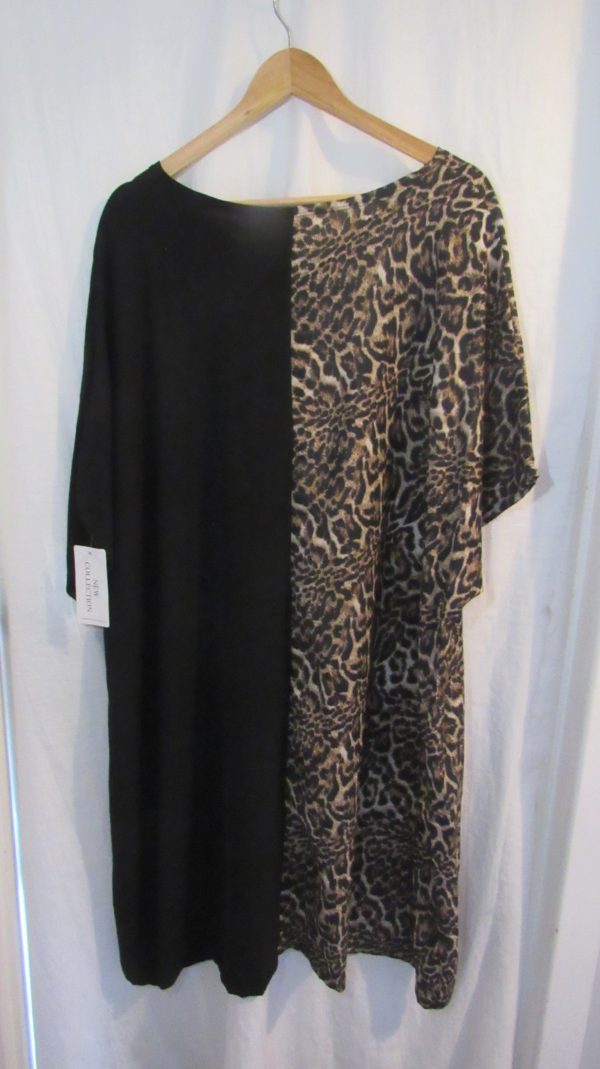 New Ladies Black with Leopard Print Half and Half Dress One Size fits sizes 18 20 22 24 - Image 4