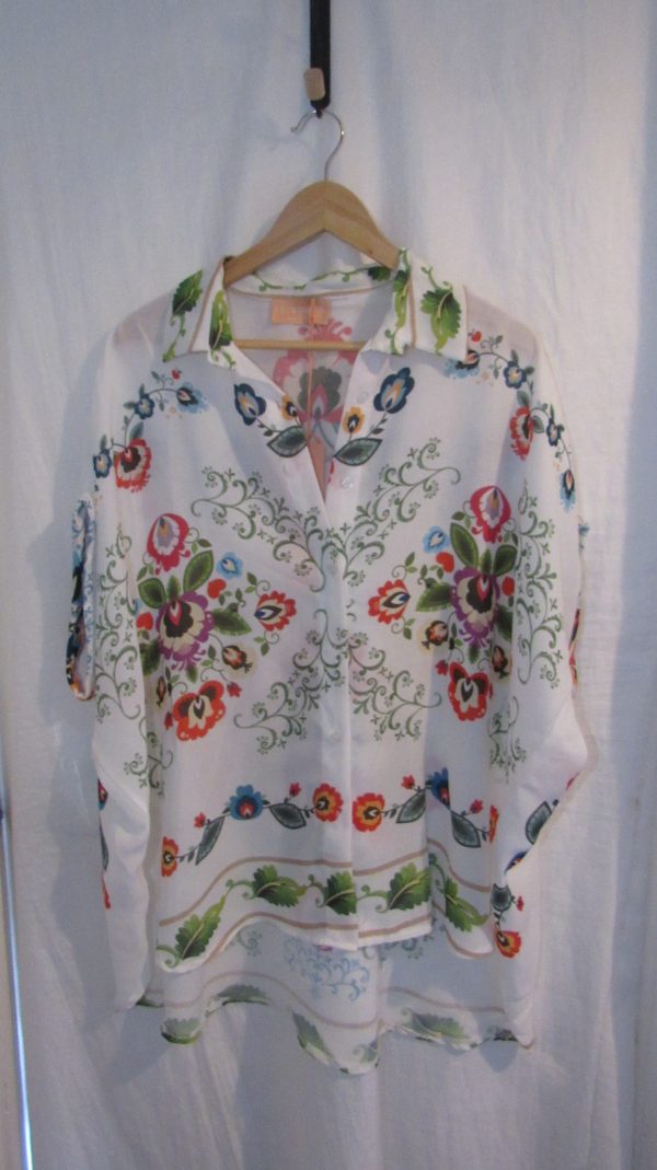 New Ladies Floral with White Button Shirt One Size fits sizes 16 18 20 22