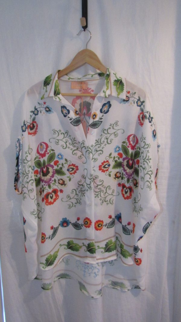 New Ladies Floral with White Button Shirt One Size fits sizes 16 18 20 22 - Image 2