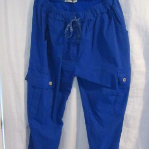 NEW Ladies Royal Blue Stretchy Crinkle CARGO Magic Trousers One Size Fits 16 18 20 22 Size 2