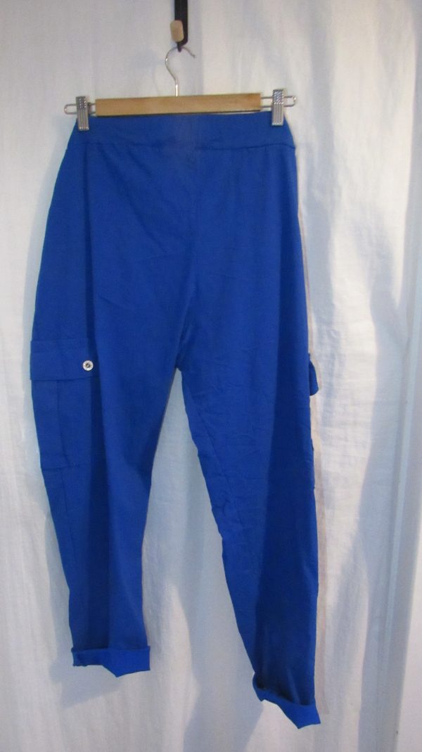 NEW Ladies Royal Blue Stretchy Crinkle CARGO Magic Trousers One Size Fits 16 18 20 22 Size 2 - Image 5