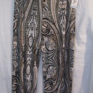 NEW Ladies Womens Black with Khaki Floral Silky Trousers One Size fits sizes 14 16 18 20