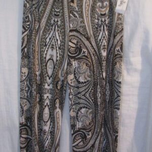 NEW Ladies Womens Black with Khaki Floral Silky Trousers One Size fits sizes 14 16 18 20