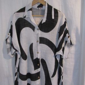 New Ladies Black White Swirl Button Up Cheesecloth Shirt One Size fits sizes 14 16 18 20