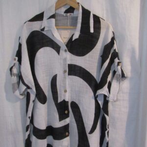 New Ladies Black White Swirl Button Up Cheesecloth Shirt One Size fits sizes 14 16 18 20