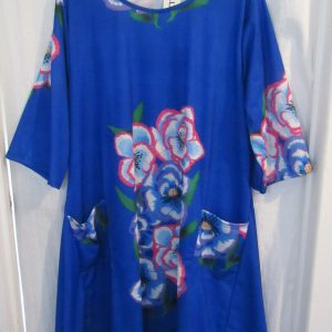 New Ladies Royal Blue Floral Dress One Size fits sizes 18 20 22 24