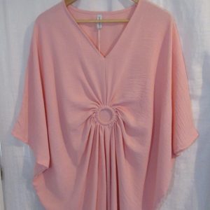 NEW Ladies Women Pale Pink Ring Front Tunic Plus Size Top One Size fits sizes 20 22 24
